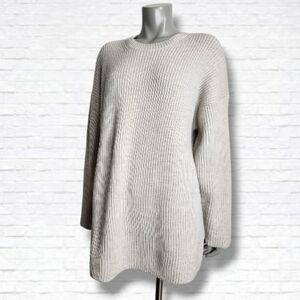 Aritzia Babaton Weatherford Off-White Merino Wool Ribbed Crewneck Sweater Size L